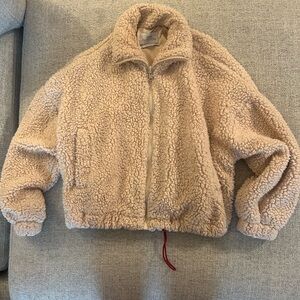 Urban Outfitters Cream Teddy Zip-Up Jacket